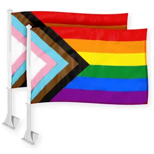 G128 2 Pack: LGBT Progress Rainbow Pride Car Flag | 11x17 In | Double LiteWeave Pro Series Double Sided Printed 150D Polyester | Flagpole Included | Perfect for Festival Celebrations, Parades