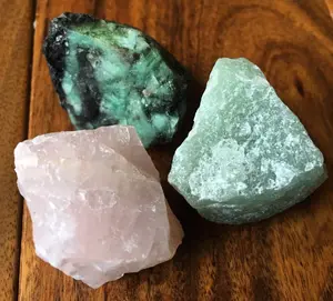 Raw Crystal Heart Chakra Stone Set - Rose Quartz, Emerald, & Green Aventurine - Heart Chakra Balancer Kit