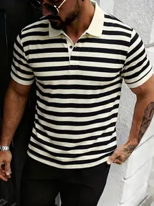 Men's Striped Polo Shirt - Business Casual Golf & Office Wear, Breathable Slim Fit Classic Collar Button-Up Top, All-Season Golf Shirt, Fashion Leisure Set, Lightweight Fabric, Adult Apparel, men clothes high quality, polo neck for men