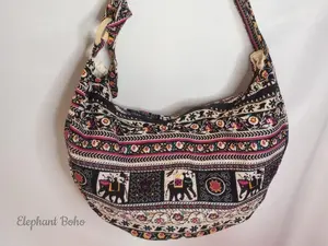 Large Crossbody Boho Cotton Bag, Patchwork Hobo Bag, Lightweight Shoulder Casual Tote