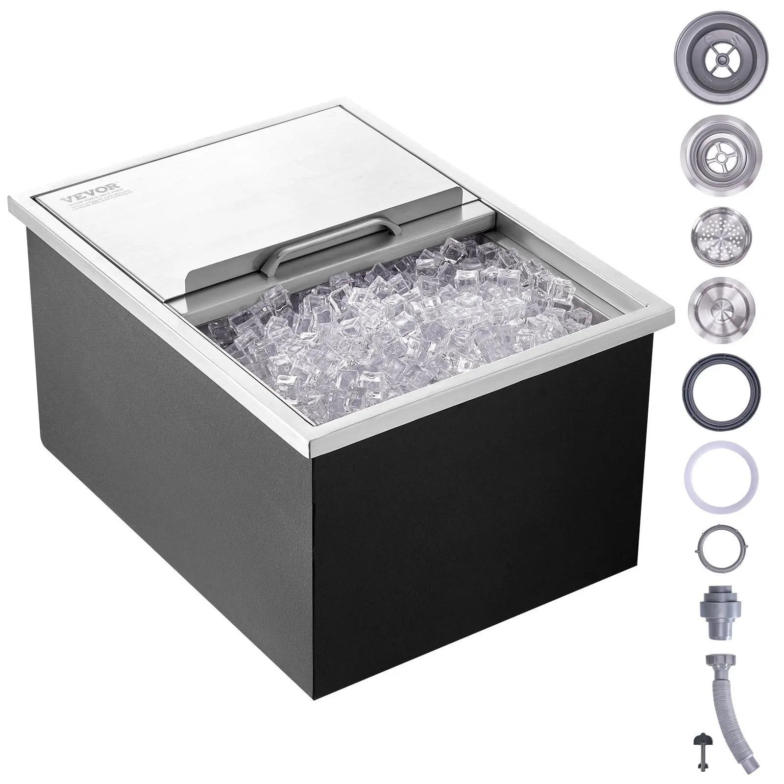 VEVOR Drop in Ice Chest,  24"L x 18"W x 13"H Stainless Steel Ice Cooler, Commercial Ice Bin with Sliding Cover, 40.9 qt Outdoor Kitchen Ice Bar, Drain-pipe and Drain Plug Included, for Cold Wine Beer#BacktoSchool