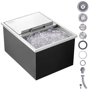 【DealsForYouDays】VEVOR Drop in Ice Chest,  24"L x 18"W x 13"H Stainless Steel Ice Cooler, Commercial Ice Bin with Sliding Cover, 40.9 qt Outdoor Kitchen Ice Bar, Drain-pipe and Drain Plug Included, for Cold Wine Beer