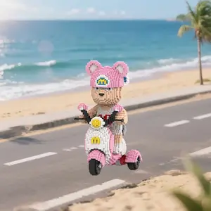 6800 Pieces Creative Bear Building Blocks Set, 40cm High Sports Tricycle Design, Unisex Gift Toy, Home Decor Decoration