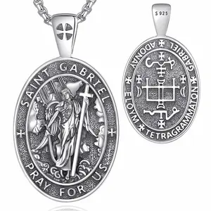 925 Sterling Silver Saint Gabriel Necklace, Archangel Gabriel Pendant, Christian Religious Protection Amulet, Pray For Us Catholic Jewelry