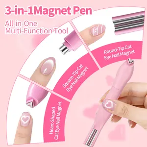 3 in 1 Nail Magnet Tool, Upgraded Nail Magnet Pens, Multi-Function Magnet Stick 3D Magnetic Cat Eye Gel Polish Nail Art, for Salon, Studio or Home,Christmas gifts