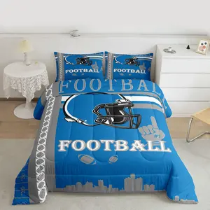 Feelyou Football Themed Bedding - Detroit Theme Digital Print Queen Comforter Set, Multi-Size Machine Washable Rugby Sports Duvet, Ideal Gift for Football Enthusiasts