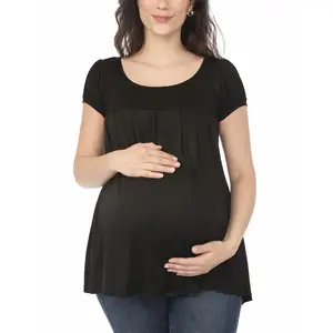 White Mark Women’s Maternity Short Sleeve Empire Waist Tunic Top