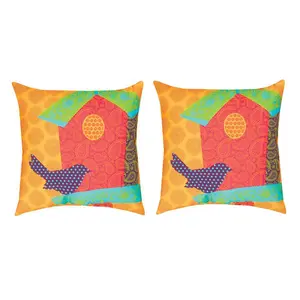 Pair of Pop Rhythm Birdhouse 18in. Decorative Throw Pillows Bright Colors