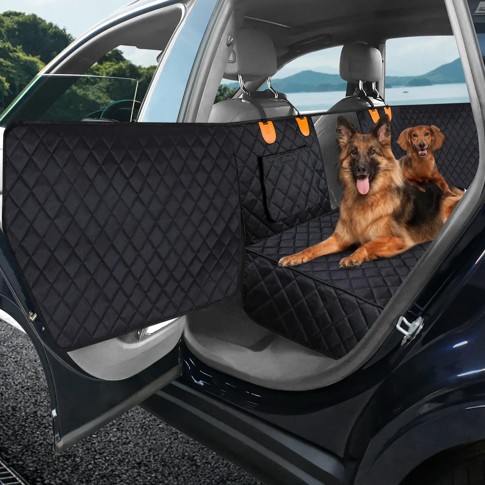 MIXJOY Dog Back Seat Extender - Waterproof Mesh Platform for Cars, Trucks, SUVs - With Storage Pockets and Door Covers (Black),Pet Supplies,fathersday
