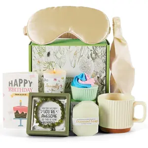 Birthday Mug Gift Set for Women, Spa Baskets Gift Box Unique Happy Birthday Gifts for Mom Friend Sister Wife Daughter Girlfriend Coworker, 12 OZ Off-white Ceramic Mug