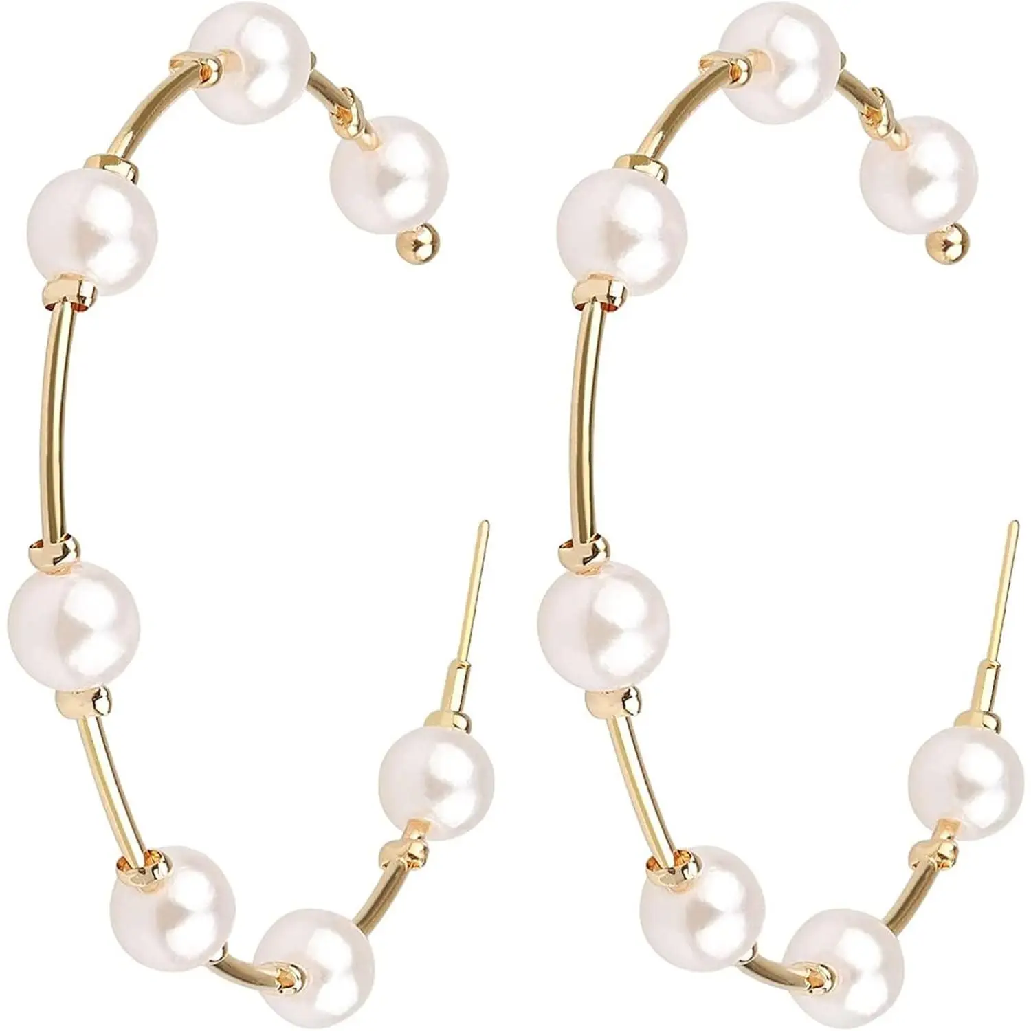Pearl Earrings Dangle Large Hoops Circle Pearl Hoop Earrings for Women Trendy Hypoallergenic Pearl Drop Earrings Elegant Wedding Party Jewelry Gift
