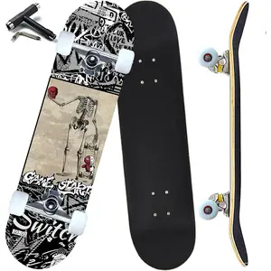 Pro Complete Skateboards for Beginners Girls Boys Kids Youths Teens Adults 31"x8" Skate Boards 7 Layers Canadian Maple Double Kick Deck Concave Longboard
