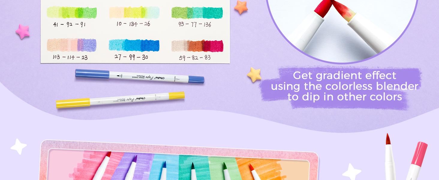 Ohuhu Markers: Dual Brush Fineliner Tips - 60 Colors - Paper-friendly No Peeling Water-based - Markers for Adult Coloring Books No Bleeding Coloring Markers for Kids Beginner Calligraphy - Pupe Series of Ohuhuart