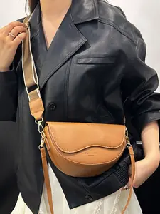 Vintage PU Leather Casual Wide Strap Saddle Bag, Versatile Shoulder Crossbody Bag for Travel & Commuting, Fashion Accessory for All Occasions