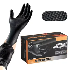 Industrial Black Nitrile Gloves 8mil Heavy Duty Disposable Gloves with Diamond Textured Latex Free Mechanic Tattoo Auto Gloves