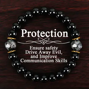 GADASLUY 1pc Natural Obsidian And Black Bracelet Protective Crystal Chakra Bracelet For Meditation Yoga Daily Exercise Unisex Gemstone Jewelry For Women