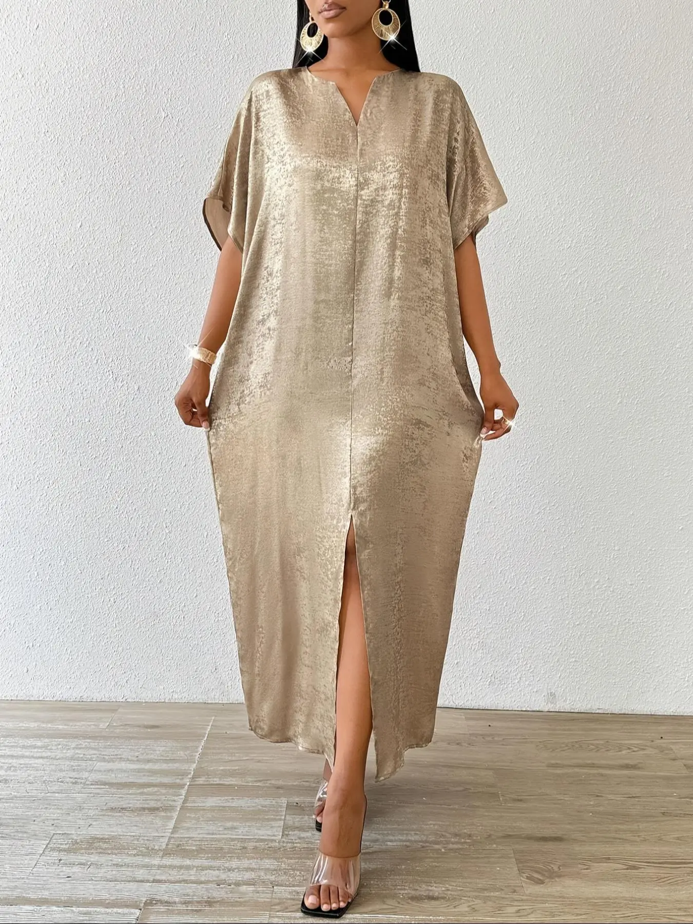 Women's Half Sleeve Long Dress, Elegant Loose Split Thigh Dress for Party Holiday Wedding Guest, Ladies Muslims Clothes for All Seasons