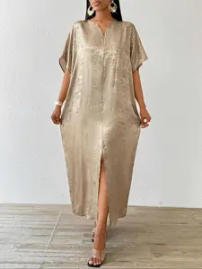 Women's Half Sleeve Long Dress, Elegant Split Thigh Dress for Party Holiday Wedding Guest, Ladies Muslims Clothes for All Seasons