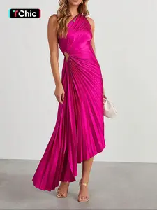 Women's Plain One Shoulder Pleated Dress, Elegant Sleeveless A Line Dress for Party Evening Formal Occasions, Ladies' Clothes for All Seasons, Evening Party Dresses