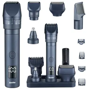 Aesfee Beard Trimmer for Men with Foil Shavers 5-in-1 Electric Razors Hair Clippers Kit Precise Dial Adjustable 20 Settings Comfort Body Nose Ear Mustache Hair Trimmer USB-C Charging Dock