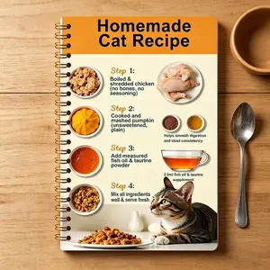 DIY Cat Food Recipe Spiral Notebook, Pet Owner Journal for Homemade Cat Food, Meal Ingredients and Feeding Records, Essential Tool for Cat Lovers