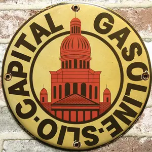 Capital Gasoline Oils Porcelain Enamel Sign (12in)
