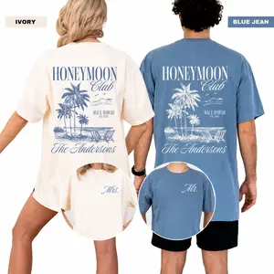 Honeymoon Custom Name Mr. And Mrs. T-Shirts, Honeymoon Club Matching Couple Comfort Colors T-Shirt, Maui Hawaii Wedding Vacation Tee, Mr and Mrs Matching Tees, Custom Last Name Honeymoon Outfit, Tropical Palm Tree Retro Beach Shirt