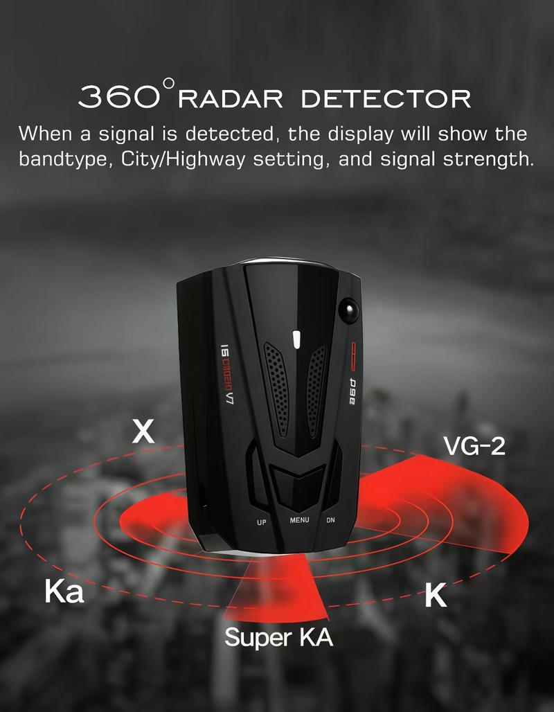 360° Long Range Radar Detector for Cars Full Band VoiceAlert LED Display Detects K Ka Laser X Speed Trap HighSensitivity CityHighway Mode Essential Car Accessories for Road Trip 360° Long Range Radar Detector for Cars Full Band VoiceAlert LED Display Detects K Ka Laser X Speed Trap HighSensitivity CityHighway Mode Essential Car Accessories for Road Trip