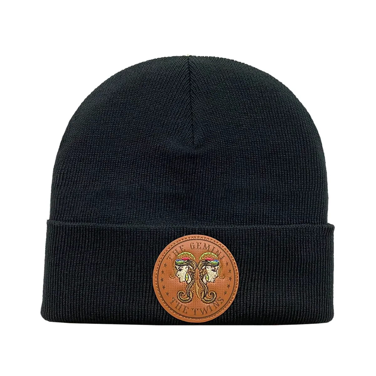 Embroidered and laser-engraved Gemini Zodiac (May 21 - June 20) - Knitted Soft Warm Unisex Beanie - Black