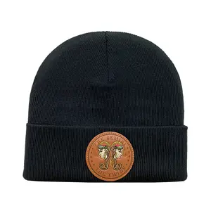 Embroidered and laser-engraved Gemini Zodiac (May 21 - June 20) - Knitted Soft Warm Unisex Beanie - Black