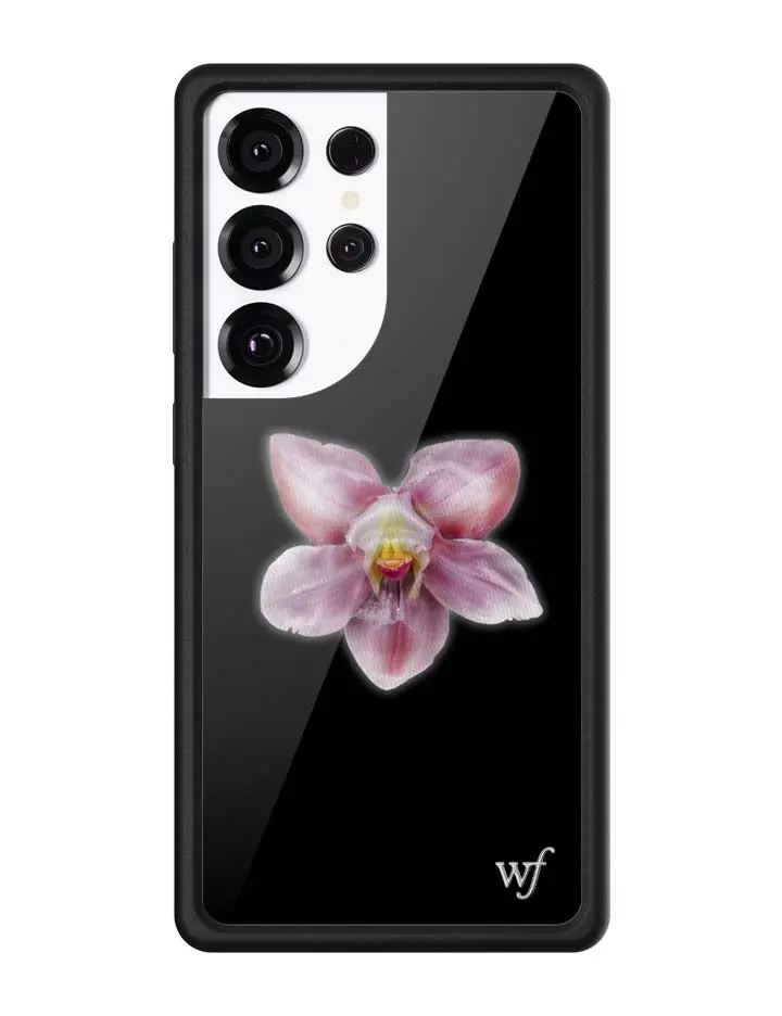 Orchid | Limited Edition Trendy Samsung Galaxy Case | Raised Protective Black Bumper | Women Owned Small Business | White Durable Flower Protection Purple Vibrant Floral Aesthetic Design | Safety Casing Protective | Gift for Her