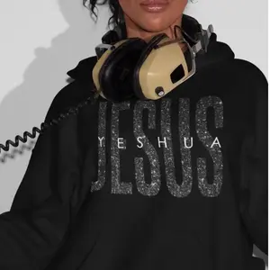 Black Jesus Hoodie with Glitter