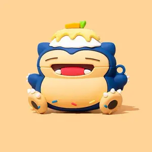 Cute Cartoon Anime Cake Snorlax Silicone Cover for AirPods 1 2 3 4 Pro Pro2 Shockproof Protective Earphone Case with Hook