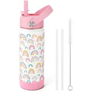 Insulated Water Bottle - 18oz BPA 18/8 Stainless Steel Cup with Straw Travel Tumbler Double Wall Vacuum Leak Proof  Water Bottle for School Boys Girls Mug