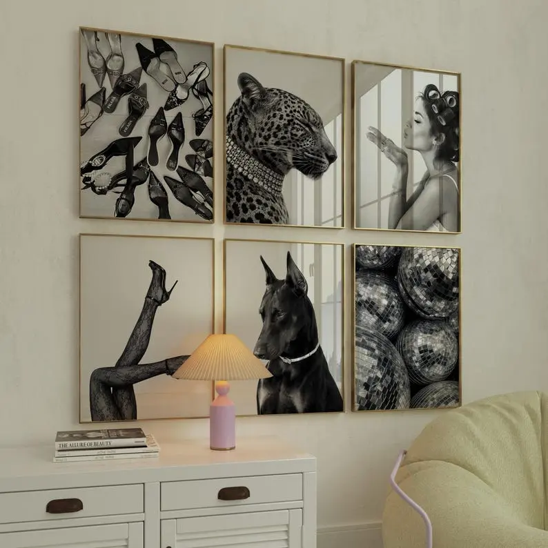 Retro Stockholm Y2k Pink Cheetah Gallery Wall, Pack of 6 Girly Leopard Poster Bundle, Aesthetic Dorm Room Decor, , Digital Download
