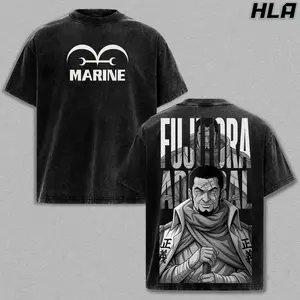 Fujitora Issho Wash Tee, One Piece Anime Graphic Shirt, Heavy Cotton Acid Washed T-Shirt, Double Printed Oversize Top, Unisex Casual Streetwear, Oversized Anime Print T-Shirt, Graphic, Gift For Anime Fan