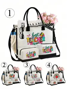 Women's Fashionable Tote Bag with Makeup Pouch and Storage Bag, 4 Styles Available, Teacher Letter Print Handbag, Perfect Gift for Teachers