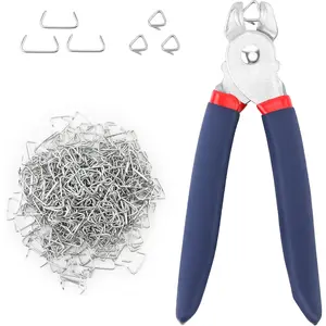 Hog Ring Pliers with 500 count 3/4" Hog Rings, Galvanized Steel Hog Rings  for Furniture Upholstery, Auto Upholstery, Plastic Meat & Sausage Casings