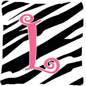 212 MAIN 14x14 in. Monogram Initial L Decorative Pillow, Zebra Stripe & Pink Polyester Fabric, Stain Resistant, Indoor or Outdoor Use