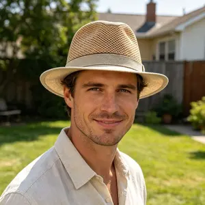Men's Summer Breathable Straw Fedora Hat - Fine Linen Mesh Top, Jazz-Style Sun Protection, British-Style Sports & Outdoor Headwear