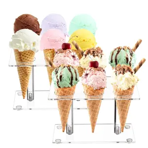 2 Pack Acrylic Ice Cream Cone Holder with 6 Holes, Clear Waffle Cone Holder Stand, Sushi Hand Roll Stand for Wedding, Birthday, Christmas, Thanksgiving, Party or Buffet, Easy to Assemble