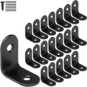 25mm Black Corner Brace L Bracket, 90  Corner Brace Fastener Stainless Steel with Screws, 1?L x 0.6?W, 20 count