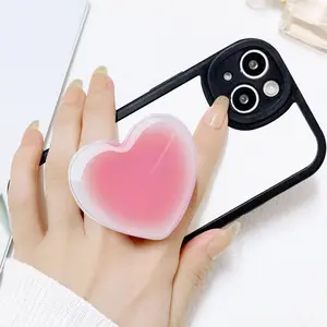 Cute Pink Heart-Shaped Collapsible Phone Grip Large Gradient Pink Stand Holder Love Handle for Kindle iPad iPhone Tablet Kawaii Charm Accessories Acrylic Material