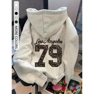 Women's Leopard Print Hoodie with Kangaroo Pocket, Drawstring Drop Shoulder Raglan Sleeves, Casual Fashion Pullover for All Seasons