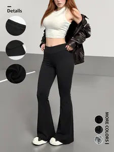 Women's High-Waisted Black Flare Pants | Stretchy Y2K Aesthetic Bell-Bottoms | Slimming Retro Streetwear | Versatile Going Out Trousers For Edgy Style