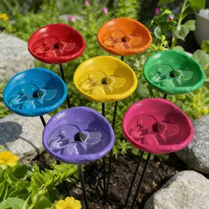 7-Piece Colorful Flower-Shaped Bee Watering Station, Outdoor Garden Art Decoration, Insect Drinking Cup, Vibrant Floral Design Butterfly Puddler