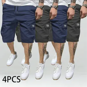 Men's Summer Four-Piece Set 5-Pocket Workwear Construction Shorts Loose Fit Drawstring Straight-Leg Casual Quick-Dry Sports Pants Menswear Pants Sports Street Style Trouser Tropical Musical Plain Beige