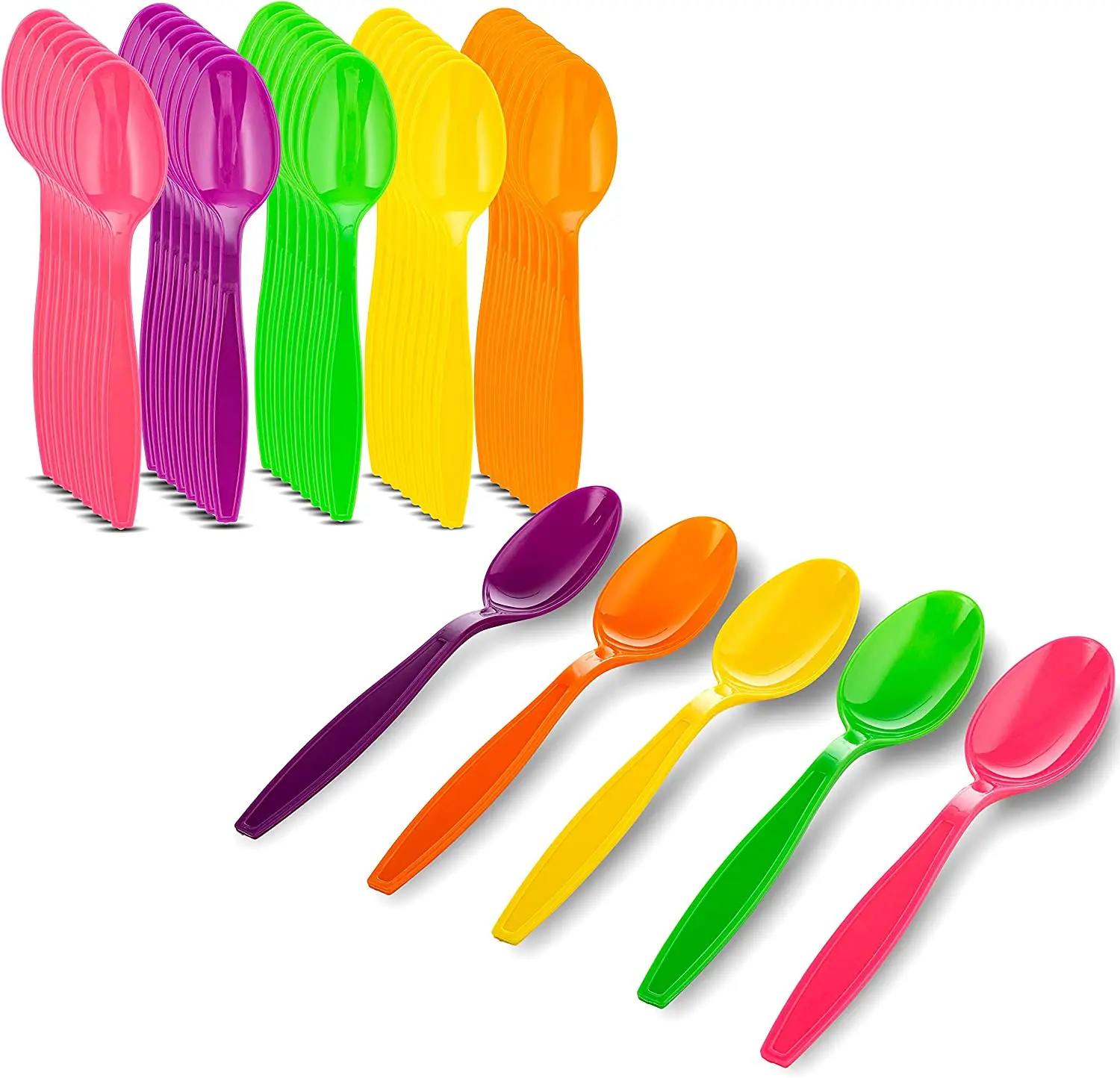 MT Products Assorted Colored Disposable Plastic Spoons, 8"x1.1" Cutlery for Coffee, Tea, Birthday Events, Pack of 50 Disposable Tableware