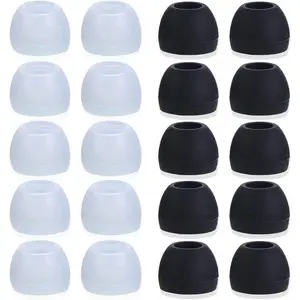 20 Pcs Medium Silicone Earbud Cap Tip Cover Replacement - 10 Black, 10 Clear