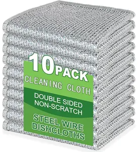 10 Pcs New Upgrade Steel Wire Dishcloth,Double-Layer Steel Wire Cleaning Cloth,Powerful Cleaning Non-Scratch Wire Dishcloth Rag for Cookware, Sinks, Dishes, Stove Tops